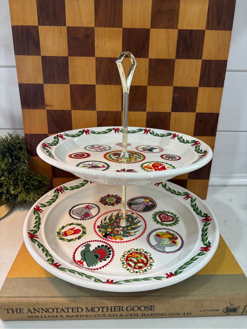 Vtg Portmeirion Spirit of Christmas Two Tiered Serving Tray Susan Williams Ellis